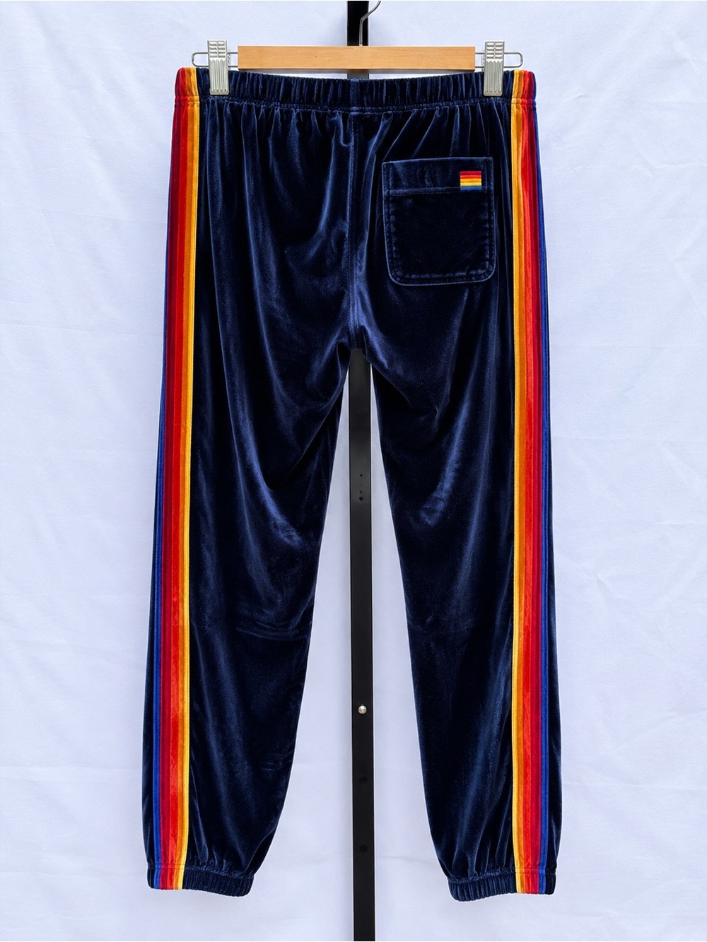 Aviator Nation Classic Velvet Sweatpants Rainbow 5-Stripe Velour Joggers Size S - Picture 2 of 9